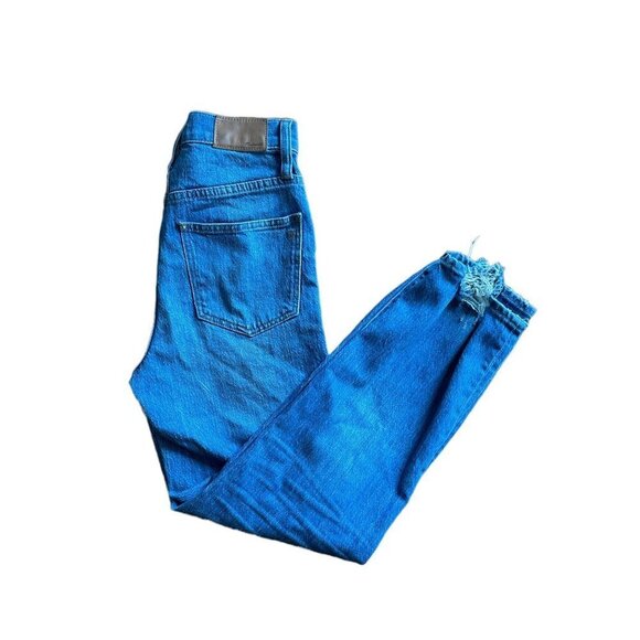 Madewell Jeans Classic Straight Leg Distressed Denim Zip Fly Stretch Blue Sz 24 - Picture 1 of 9